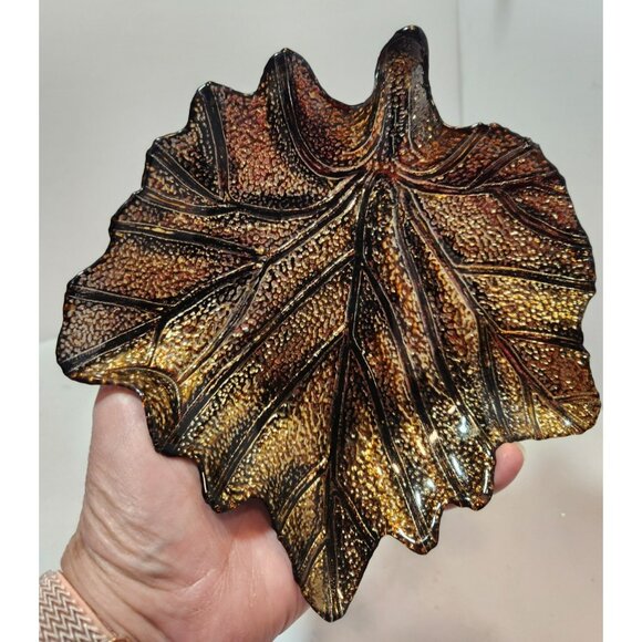 Yankee Candle Decorative Glass Gilded Leaf Shaped Candle Tray Trinket Dish - Picture 9 of 9